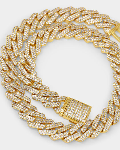 NXS 18" 14mm Iced Interlink Chain Iced Gold