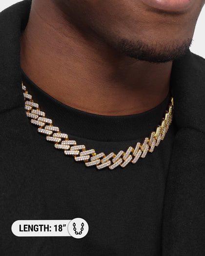 NXS 18" 14mm Iced Interlink Chain Iced Gold