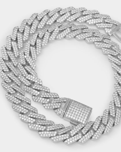 NXS 18" 14mm Iced Interlink Chain Iced White Gold