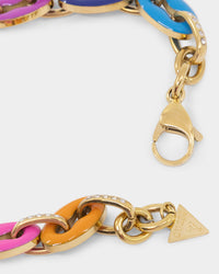 Guess Mainline Women's 17" Rainbow & Crystals Yellow Gold Necklace Multi