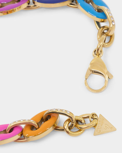 Guess Mainline Women's 17" Rainbow & Crystals Yellow Gold Necklace Multi