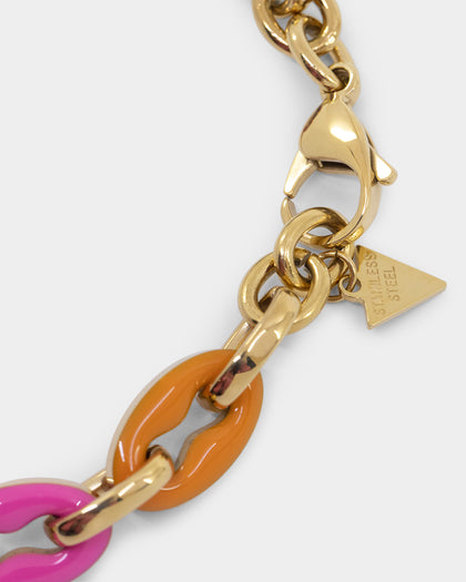 Guess Mainline Women's 17" Rainbow & Crystals Yellow Gold Necklace Multi