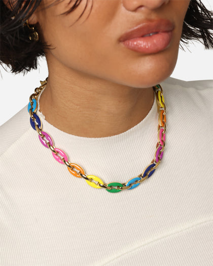 Guess Mainline Women's 17" Rainbow & Crystals Yellow Gold Necklace Multi