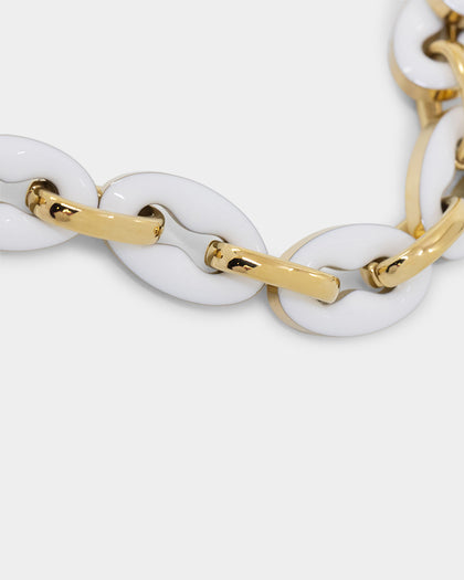 Guess Mainline Women's 17" White & Crystals Yellow Gold Necklace White