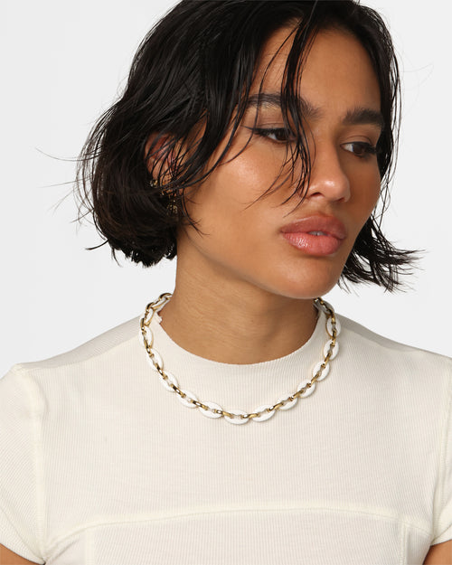 Guess Mainline Women's 17" White & Crystals Yellow Gold Necklace White