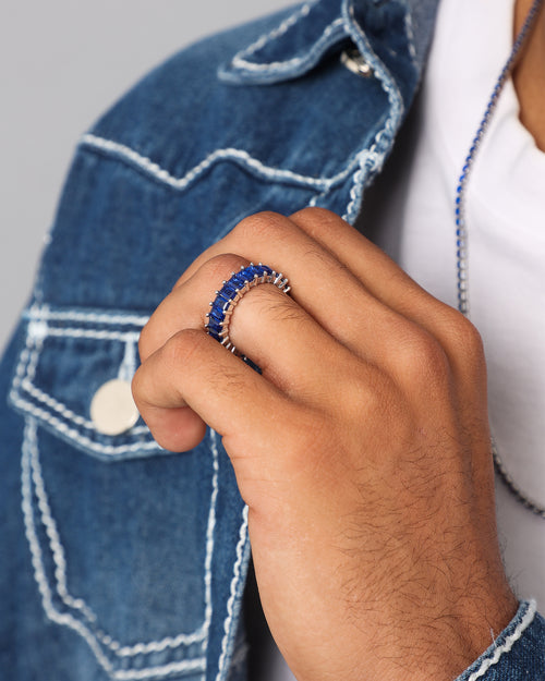 NXS Baguette Ring White Gold/Blue