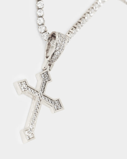 NXS Crusaders Tennis Necklace Iced White Gold