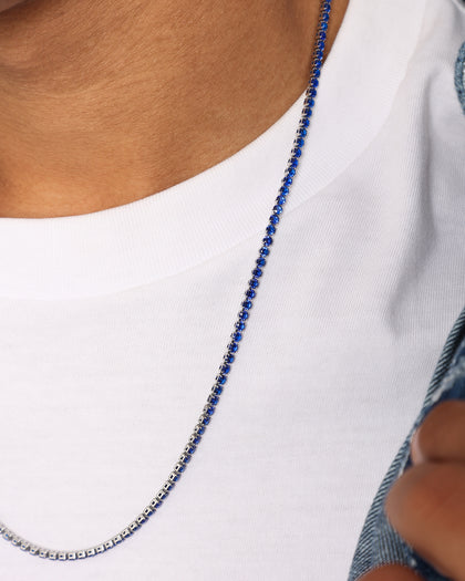 NXS 3mm Tennis Chain White Gold/Blue