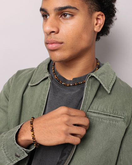 NXS Tiger Eye Bracelet Steel/Brown