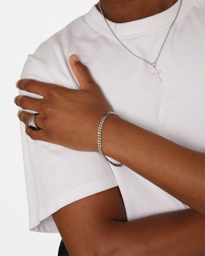 NXS Flat Faced Curb Bracelet White Gold