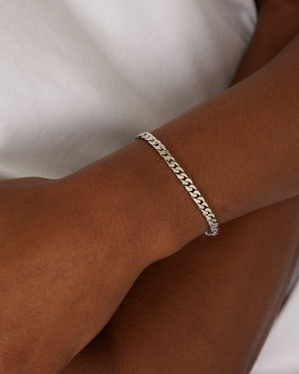 NXS Flat Faced Curb Bracelet White Gold