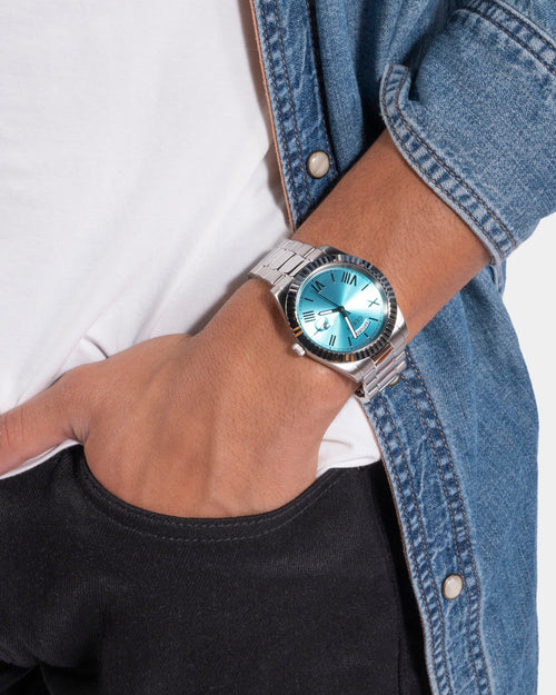 Guess Mainline Connoisseur Watch Silver/Aqua Blue