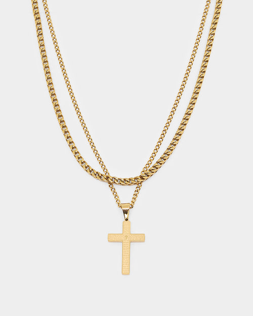 NXS Textured Cross Chain Set Gold