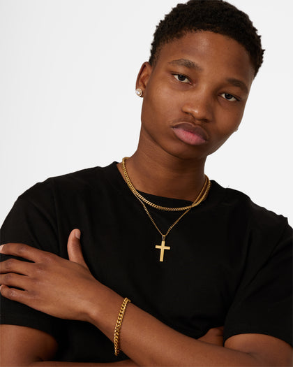 NXS Textured Cross Chain Set Gold