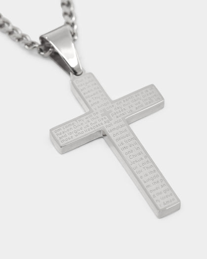 NXS Textured Cross Chain Set White Gold