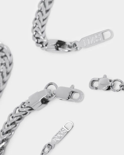 NXS Textured Cross Chain Set White Gold