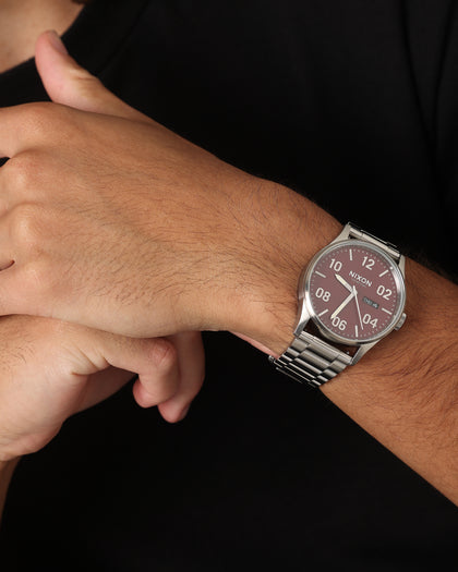 Nixon Sentry Stainless Steel Silver/Cranberry
