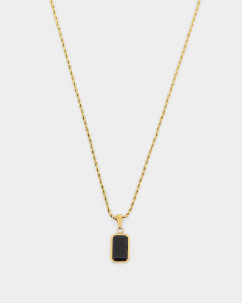 NXS Rectangle Stone Pendant Chain Gold/Black