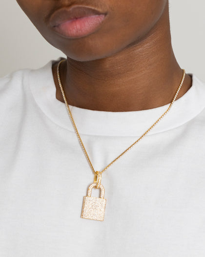 NXS Iced Padlock Pendant Iced Gold