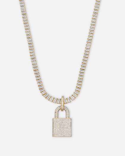 NXS Iced Padlock Pendant Iced Gold