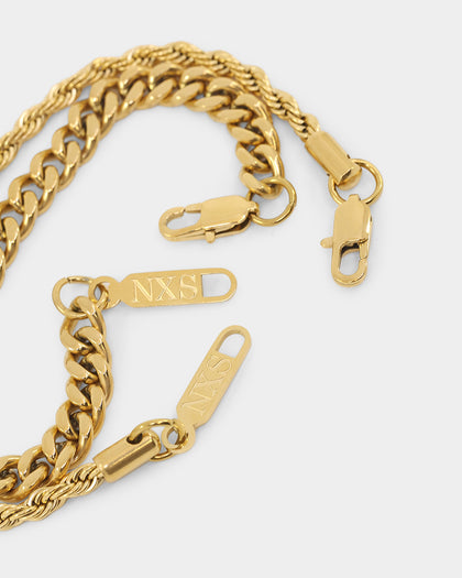 NXS Cuban Rope Bracelet Set Gold