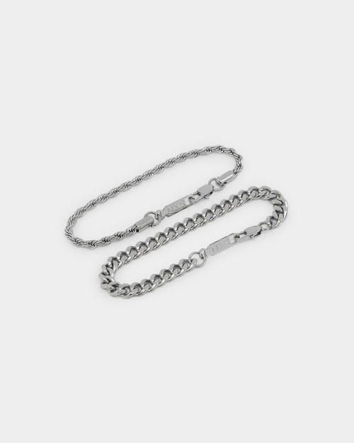 NXS Cuban Rope Bracelet Set White Gold