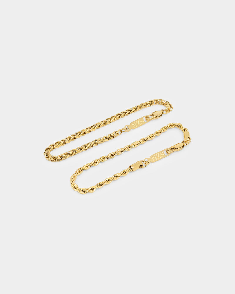 NXS Wheat Rope Bracelet Set Gold