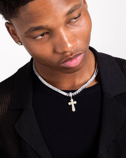 NXS Iced Sanctity Cross Pendant Citrine/Iced White Gold