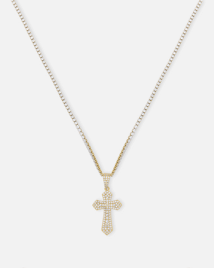 NXS Iced Sanctity Cross Pendant Iced Gold