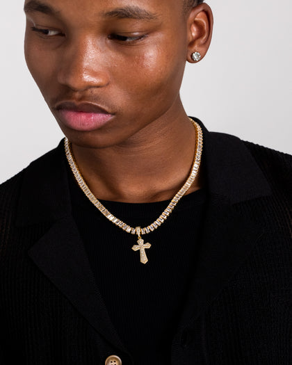 NXS Iced Sanctity Cross Pendant Iced Gold