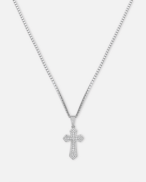 NXS Iced Sanctity Cross Pendant Iced White Gold