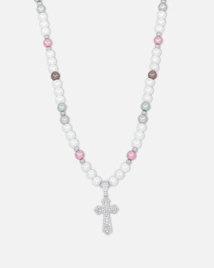 NXS Coloured Cross Pearl Necklace Multi/White