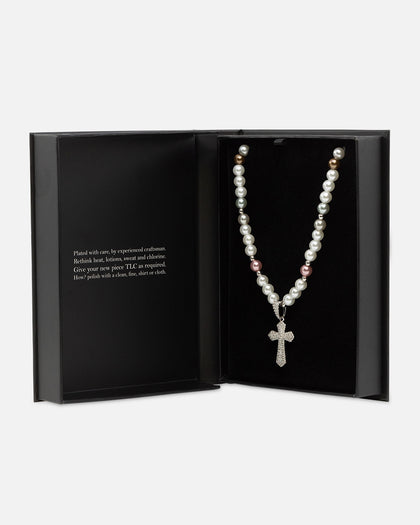 NXS Coloured Cross Pearl Necklace Multi/White