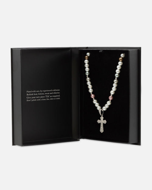 NXS Coloured Cross Pearl Necklace Multi/White