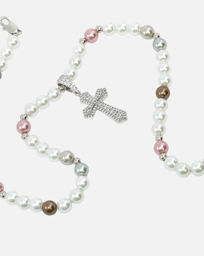 NXS Coloured Cross Pearl Necklace Multi/White