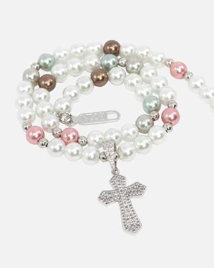 NXS Coloured Cross Pearl Necklace Multi/White