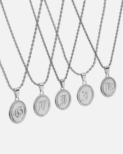NXS Vintage Letter Necklace White Gold