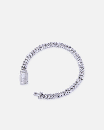 Saint Morta 6mm Iced Cuban Prong Bracelet Iced White Gold