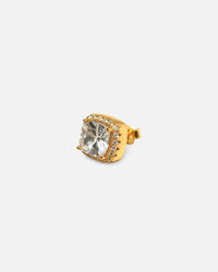 Saint Morta Cushion Cut Halo Earrings Iced Gold