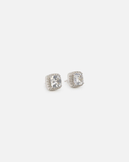 Saint Morta Cushion Cut Halo Earrings Iced White Gold