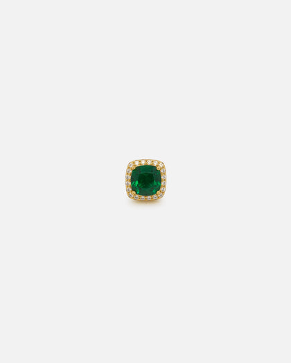 Saint Morta Cushion Cut Halo Earrings Iced Gold/Emerald