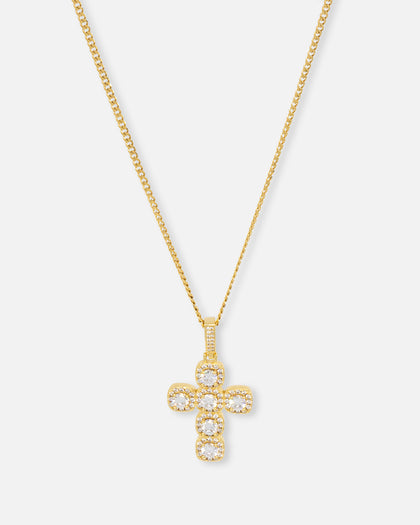 Saint Morta Iced Cushion Cross Pendant Iced Gold