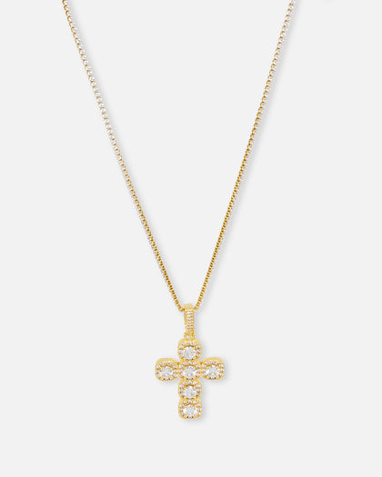Saint Morta Iced Cushion Cross Pendant Iced Gold