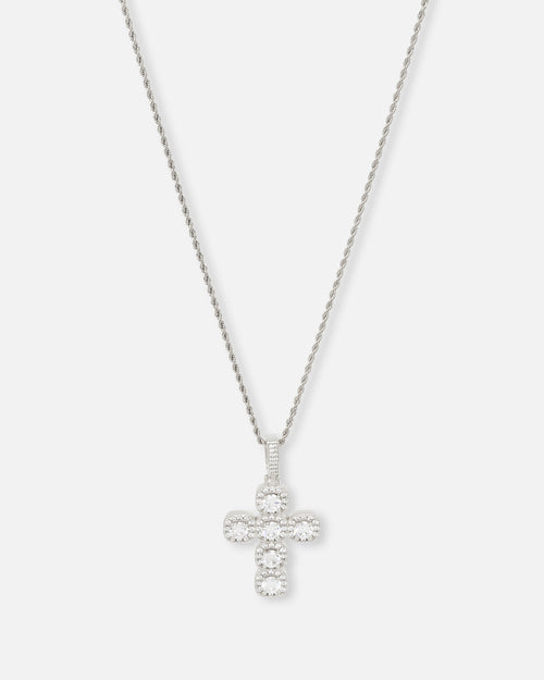Saint Morta Iced Cushion Cross Pendant Iced White Gold