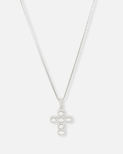 Saint Morta Iced Cushion Cross Pendant Iced White Gold