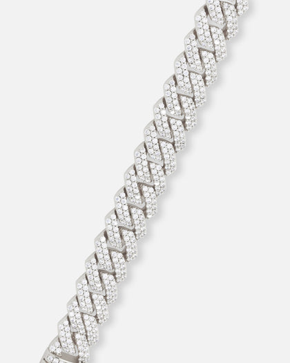 Saint Morta 14mm Interlink Bracelet Iced White Gold