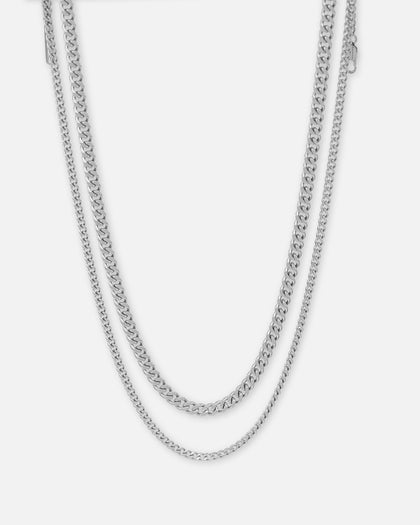 Saint Morta Duo Cuban Chain Set White Gold