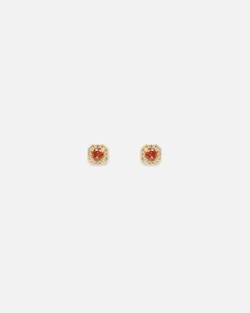 Saint Morta Mini Round Cut Halo Earrings Gold/Garnet