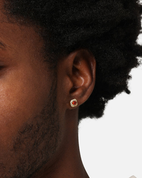 Saint Morta Mini Round Cut Halo Earrings Gold/Garnet