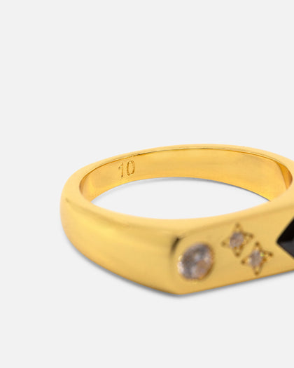 Saint Morta Iced Stars Signet Ring Gold